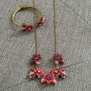Kate Spade pink/red floral necklace and bangle set